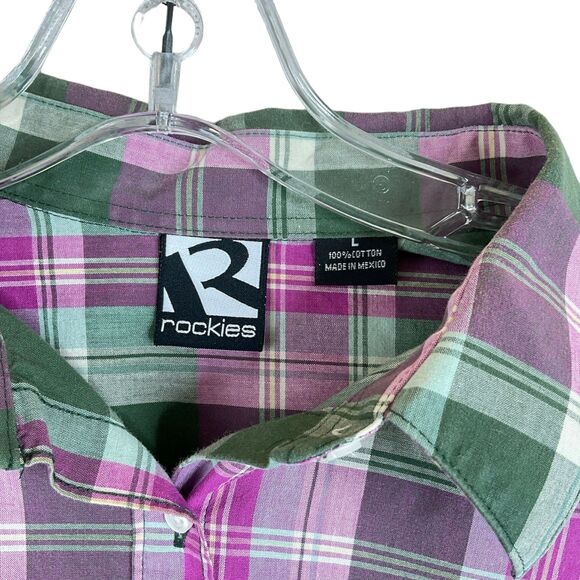 Rockies Jeans Wear Shirt Lg Plaid Long Sleeve Button Western Rodeo Vintage - Picture 5 of 8